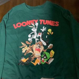 green cartoon colored looney tunes long sleve crewneck